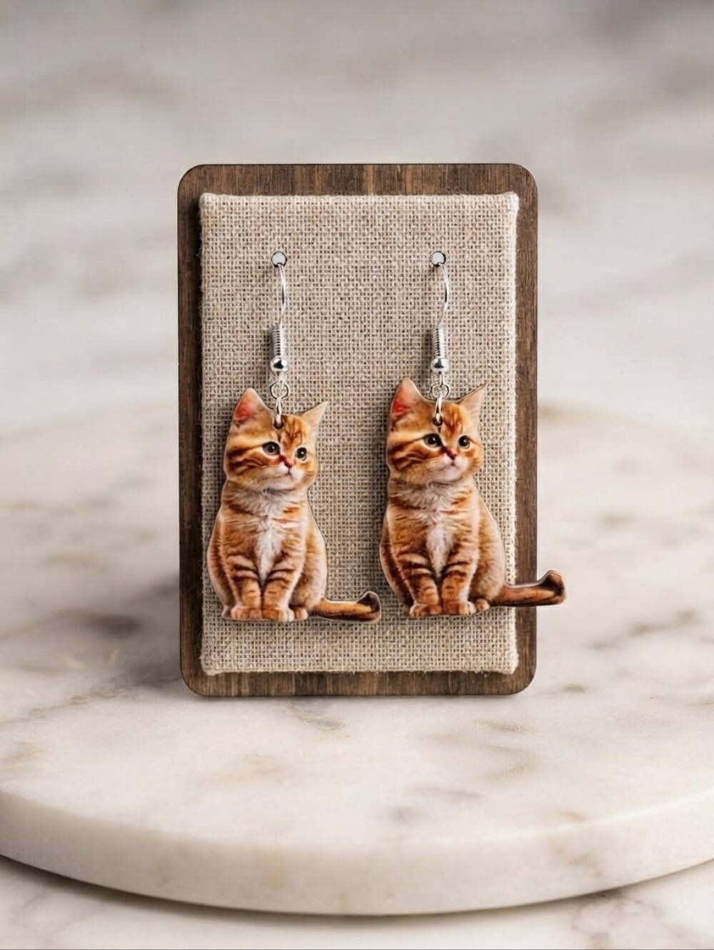 Pretty Orange Cat Tabby Kitten Dangle Earrings
